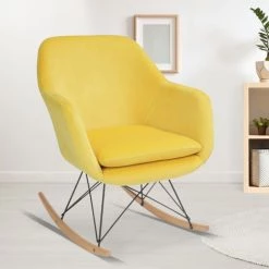 IDMARKET Fauteuil à Bascule BORA Velours Jaune