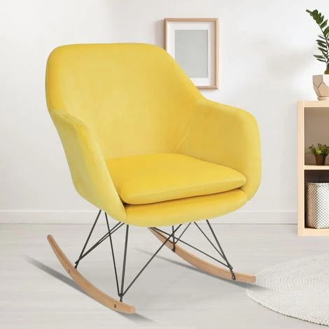 IDMARKET Fauteuil à Bascule BORA Velours Jaune 3 IDMARKET Fauteuil à Bascule BORA Velours Jaune