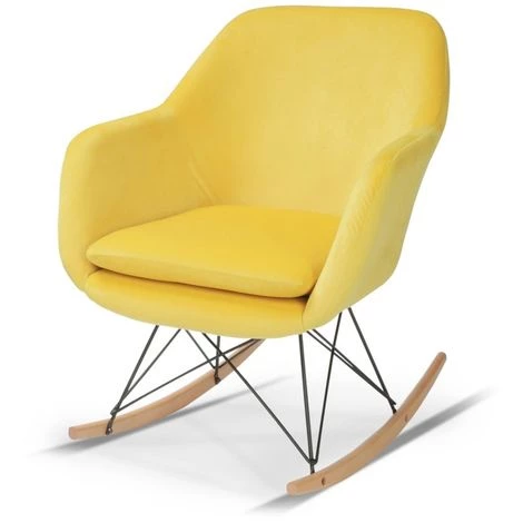 IDMARKET Fauteuil à Bascule BORA Velours Jaune 4 IDMARKET Fauteuil à Bascule BORA Velours Jaune â Image 2