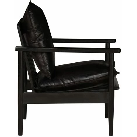 Fauteuil Cuir Véritable Avec Bois D'Acacia Noir VidaXL 5 Fauteuil Cuir Véritable Avec Bois D'Acacia Noir VidaXL – Image 3