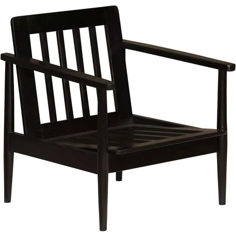 Fauteuil Cuir Véritable Avec Bois D'Acacia Noir VidaXL 7 Fauteuil Cuir Véritable Avec Bois D'Acacia Noir VidaXL – Image 5