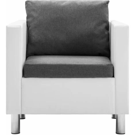 Fauteuil Similicuir Blanc Et Gris Clair VidaXL - Blanc 4 Fauteuil Similicuir Blanc Et Gris Clair VidaXL - Blanc – Image 2