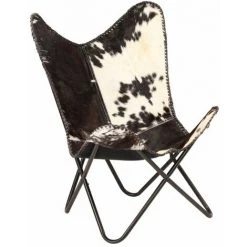 Chaise Papillon Noir Et Blanc Cuir Véritable De Chèvre VidaXL
