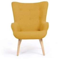IDMARKET Fauteuil Scandinave IVAR En Tissu Jaune - Jaune -Pas Cher Fauteuil Magasin 11441597 3