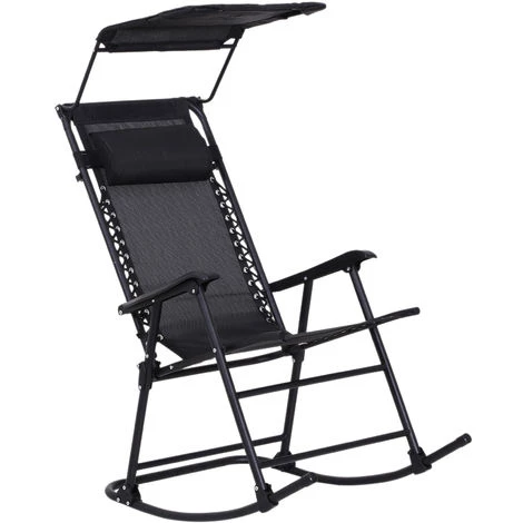 Outsunny Fauteuil à Bascule Rocking Chair Pliable De Jardin Dim. 105L X 64l X 125H Cm Tétière + Pare-soleil Inclus Acier époxy Textilène Noir - Noir 3 Outsunny Fauteuil à Bascule Rocking Chair Pliable De Jardin Dim. 105L X 64l X 125H Cm Tétière + Pare-soleil Inclus Acier époxy Textilène Noir - Noir