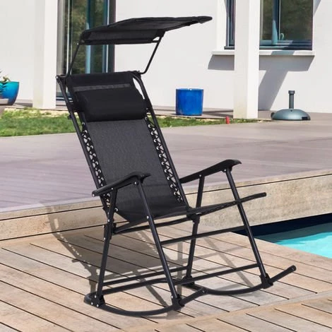 Outsunny Fauteuil à Bascule Rocking Chair Pliable De Jardin Dim. 105L X 64l X 125H Cm Tétière + Pare-soleil Inclus Acier époxy Textilène Noir - Noir 4 Outsunny Fauteuil à Bascule Rocking Chair Pliable De Jardin Dim. 105L X 64l X 125H Cm Tétière + Pare-soleil Inclus Acier époxy Textilène Noir - Noir â Image 2