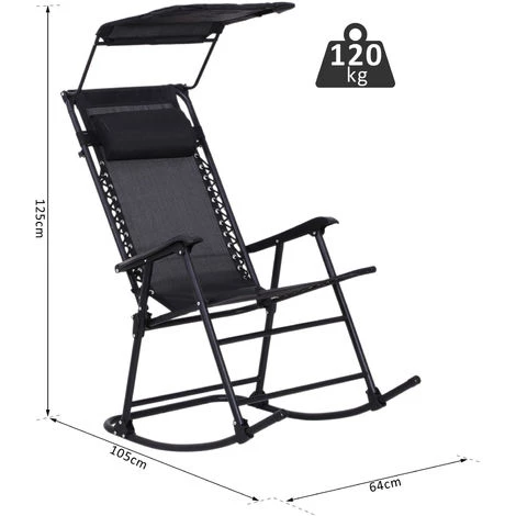 Outsunny Fauteuil à Bascule Rocking Chair Pliable De Jardin Dim. 105L X 64l X 125H Cm Tétière + Pare-soleil Inclus Acier époxy Textilène Noir - Noir 5 Outsunny Fauteuil à Bascule Rocking Chair Pliable De Jardin Dim. 105L X 64l X 125H Cm Tétière + Pare-soleil Inclus Acier époxy Textilène Noir - Noir â Image 3