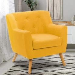 IDMARKET Fauteuil Scandinave LIV En Tissu Jaune Moutarde - Jaune