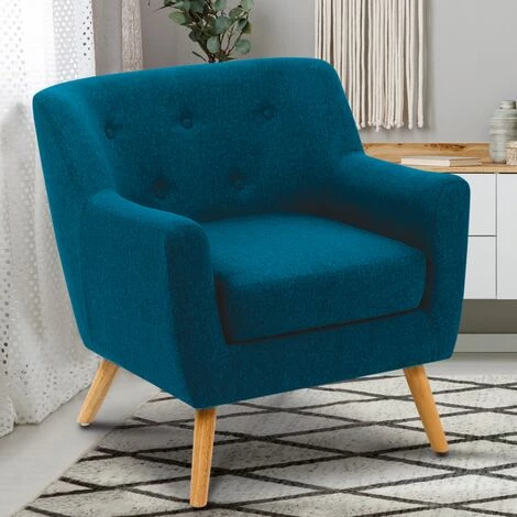 IDMARKET Fauteuil Scandinave LIV En Tissu Bleu Canard - Bleu 3 IDMARKET Fauteuil Scandinave LIV En Tissu Bleu Canard - Bleu