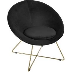 Fauteuil Noir En Velours - L. 76 X L. 67 X H. 69 Cm -PEGANE-