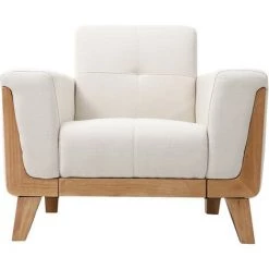 MILIBOO Fauteuil Scandinave Blanc Cassé Pieds Bois FJORD - Bois Clair / Blanc