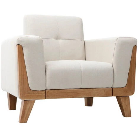 MILIBOO Fauteuil Scandinave Blanc Cassé Pieds Bois FJORD - Bois Clair / Blanc 4 MILIBOO Fauteuil Scandinave Blanc Cassé Pieds Bois FJORD - Bois Clair / Blanc – Image 2