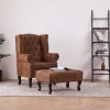 VidaXL Fauteuil Chesterfield Et Repose-pieds Marron Similicuir Daim - Brun