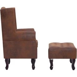 VidaXL Fauteuil Chesterfield Et Repose-pieds Marron Similicuir Daim - Brun -Pas Cher Fauteuil Magasin 13390880 3