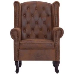 VidaXL Fauteuil Chesterfield Et Repose-pieds Marron Similicuir Daim - Brun -Pas Cher Fauteuil Magasin 13390880 4