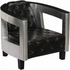 VidaXL Fauteuil En Style D'Aviation Cuir Véritable Noir - Noir -Pas Cher Fauteuil Magasin 13677166 3