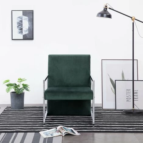 Fauteuil Avec Pieds En Chrome Velours Vert Foncé VidaXL 3 Fauteuil Avec Pieds En Chrome Velours Vert Foncé VidaXL
