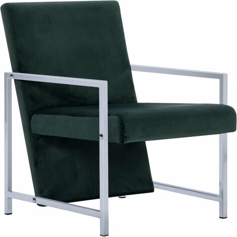 Fauteuil Avec Pieds En Chrome Velours Vert Foncé VidaXL 4 Fauteuil Avec Pieds En Chrome Velours Vert Foncé VidaXL – Image 2