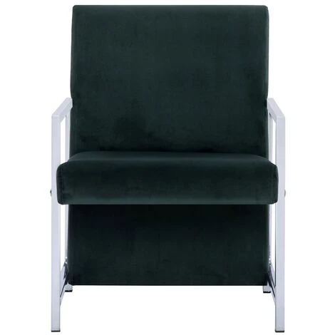 Fauteuil Avec Pieds En Chrome Velours Vert Foncé VidaXL 5 Fauteuil Avec Pieds En Chrome Velours Vert Foncé VidaXL – Image 3