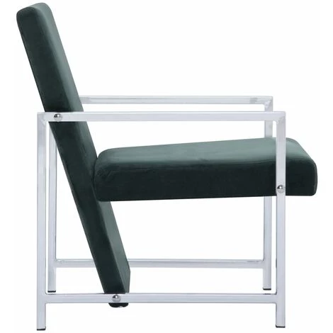 Fauteuil Avec Pieds En Chrome Velours Vert Foncé VidaXL 6 Fauteuil Avec Pieds En Chrome Velours Vert Foncé VidaXL – Image 4