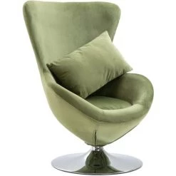 Fauteuil Pivotant En Forme D'Oeuf Avec Coussin Velours Vert Clair VidaXL