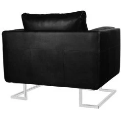 VIDAXL Fauteuil Cube Avec Pieds Chromés Cuir Synthétique Noir - Noir -Pas Cher Fauteuil Magasin 14075791 4