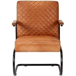 VIDAXL Fauteuil Cuir Véritable 63 X 75 X 88 Cm Marron Clair - Brun - Fauteuils Club, Fauteuils Inclinables Et Chauffeuses Lits - Brun - Brun -Pas Cher Fauteuil Magasin 14077354 5