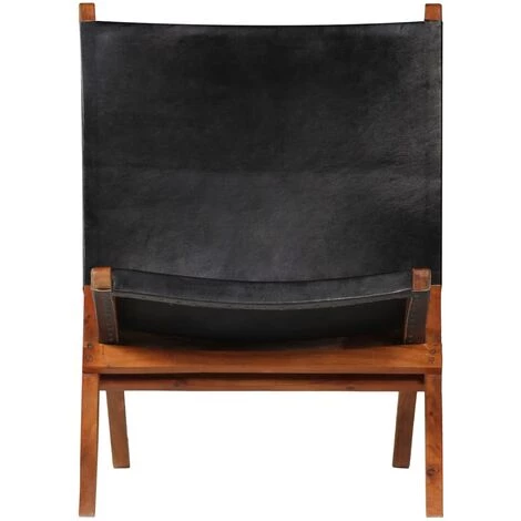 VIDAXL Chaise De Relaxation Cuir Véritable 59 X 72 X 79 Cm Noir - Fauteuils - Chaises Pliantes Et Tabourets Pliants - Noir - Noir 4 VIDAXL Chaise De Relaxation Cuir Véritable 59 X 72 X 79 Cm Noir - Fauteuils - Chaises Pliantes Et Tabourets Pliants - Noir - Noir – Image 2