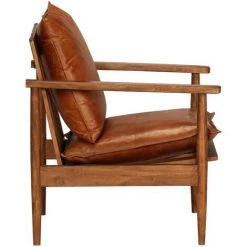 VIDAXL Fauteuil Cuir Véritable Avec Bois D'acacia Marron - Brun - Fauteuils - Fauteuils Club, Fauteuils Inclinables Et Chauffeuses Lits - Brun - Brun -Pas Cher Fauteuil Magasin 14077955 3
