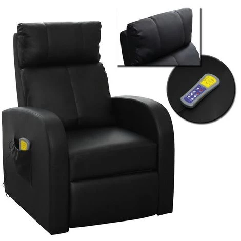 VIDAXL Fauteuil Confort Massant Noir - Noir 7 VIDAXL Fauteuil Confort Massant Noir - Noir – Image 5