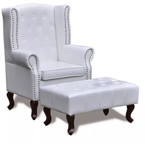 VIDAXL Fauteuil Chesterfield Avec Ottoman Assorti Blanc - Blanc 4 VIDAXL Fauteuil Chesterfield Avec Ottoman Assorti Blanc - Blanc – Image 2