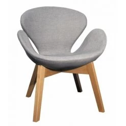 MEUBLETMOI Fauteuil Rond Tapissé Gris Piétement Bois - ELYT - Gris