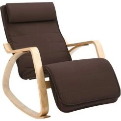 SONGMICS Fauteuil à Bascule, Fauteuil Berçant Avec Repose-Pieds Réglable, Idéal Pour Salon, Bureau, Montage Facile, Charge Max 150 Kg, Brun LYY10ZV1 - Brun