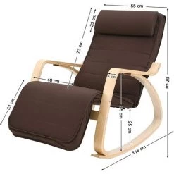 SONGMICS Fauteuil à Bascule, Fauteuil Berçant Avec Repose-Pieds Réglable, Idéal Pour Salon, Bureau, Montage Facile, Charge Max 150 Kg, Brun LYY10ZV1 - Brun -Pas Cher Fauteuil Magasin 14352314 5