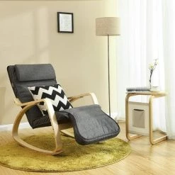 SONGMICS Fauteuil à Bascule, Fauteuil Berçant En Bois, Avec Repose-pied Réglable 5 Niveaux, Housse Amovible Lavable, Charge Max 150 Kg, Dimensions 67 X 125 X 91 Cm, Gris Foncé LYY42GYZ -Pas Cher Fauteuil Magasin 14352317 3