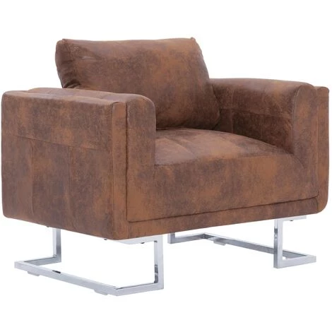 HELLOSHOP26 Fauteuil Chaise Siège Lounge Design Club Sofa Salon Cube Marron Similicuir Daim - Marron 3 HELLOSHOP26 Fauteuil Chaise Siège Lounge Design Club Sofa Salon Cube Marron Similicuir Daim - Marron