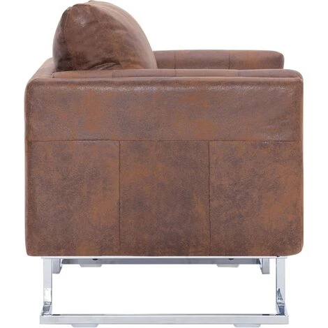 HELLOSHOP26 Fauteuil Chaise Siège Lounge Design Club Sofa Salon Cube Marron Similicuir Daim - Marron 6 HELLOSHOP26 Fauteuil Chaise Siège Lounge Design Club Sofa Salon Cube Marron Similicuir Daim - Marron – Image 4