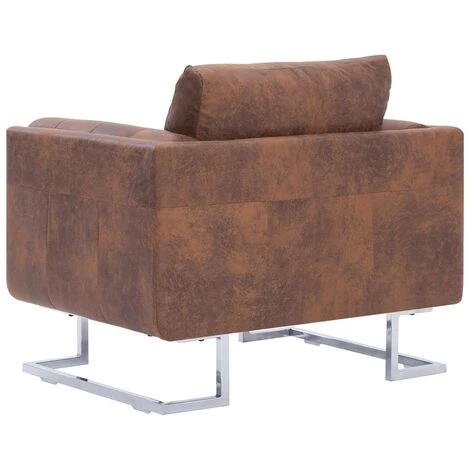 HELLOSHOP26 Fauteuil Chaise Siège Lounge Design Club Sofa Salon Cube Marron Similicuir Daim - Marron 7 HELLOSHOP26 Fauteuil Chaise Siège Lounge Design Club Sofa Salon Cube Marron Similicuir Daim - Marron – Image 5