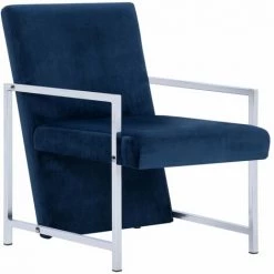 HELLOSHOP26 Fauteuil Chaise Siège Lounge Design Club Sofa Salon Avec Pieds En Chrome Bleu Velours - Bleu