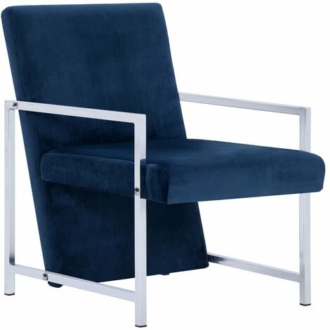HELLOSHOP26 Fauteuil Chaise Siège Lounge Design Club Sofa Salon Avec Pieds En Chrome Bleu Velours - Bleu 3 HELLOSHOP26 Fauteuil Chaise Siège Lounge Design Club Sofa Salon Avec Pieds En Chrome Bleu Velours - Bleu