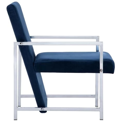 HELLOSHOP26 Fauteuil Chaise Siège Lounge Design Club Sofa Salon Avec Pieds En Chrome Bleu Velours - Bleu 6 HELLOSHOP26 Fauteuil Chaise Siège Lounge Design Club Sofa Salon Avec Pieds En Chrome Bleu Velours - Bleu – Image 4