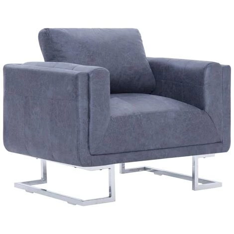 HELLOSHOP26 Fauteuil Chaise Siège Lounge Design Club Sofa Salon Cube Gris Similicuir Daim - Gris 3 HELLOSHOP26 Fauteuil Chaise Siège Lounge Design Club Sofa Salon Cube Gris Similicuir Daim - Gris