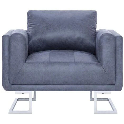 HELLOSHOP26 Fauteuil Chaise Siège Lounge Design Club Sofa Salon Cube Gris Similicuir Daim - Gris 5 HELLOSHOP26 Fauteuil Chaise Siège Lounge Design Club Sofa Salon Cube Gris Similicuir Daim - Gris – Image 3