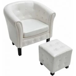 HELLOSHOP26 Fauteuil Chaise Siège Lounge Design Club Sofa Salon Cabriolet Avec Repose-pied Cuir Synthétique Blanc - Blanc