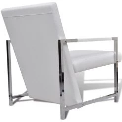VIDAXL Fauteuil 2 Pcs Avec Cadre Chromé Cuir Synthétique Blanc - Blanc -Pas Cher Fauteuil Magasin 14538074 4