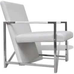 VIDAXL Fauteuil 2 Pcs Avec Cadre Chromé Cuir Synthétique Blanc - Blanc -Pas Cher Fauteuil Magasin 14538074 5