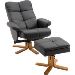 HOMCOM Fauteuil Relax Inclinable Style Contemporain Repose-pieds Coffre Rangement Revêtement Synthétique Acier Bois Noir