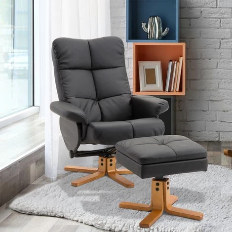 HOMCOM Fauteuil Relax Inclinable Style Contemporain Repose-pieds Coffre Rangement Revêtement Synthétique Acier Bois Noir 4 HOMCOM Fauteuil Relax Inclinable Style Contemporain Repose-pieds Coffre Rangement Revêtement Synthétique Acier Bois Noir – Image 2