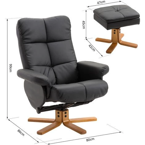 HOMCOM Fauteuil Relax Inclinable Style Contemporain Repose-pieds Coffre Rangement Revêtement Synthétique Acier Bois Noir 5 HOMCOM Fauteuil Relax Inclinable Style Contemporain Repose-pieds Coffre Rangement Revêtement Synthétique Acier Bois Noir – Image 3