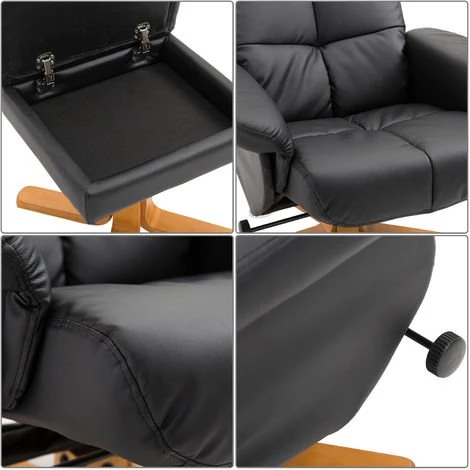 HOMCOM Fauteuil Relax Inclinable Style Contemporain Repose-pieds Coffre Rangement Revêtement Synthétique Acier Bois Noir 7 HOMCOM Fauteuil Relax Inclinable Style Contemporain Repose-pieds Coffre Rangement Revêtement Synthétique Acier Bois Noir – Image 5